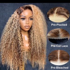 Wear & Go Wig - Honey Blonde Highlight Curly 5x5 HD Closure Wig W/ Brown Roots